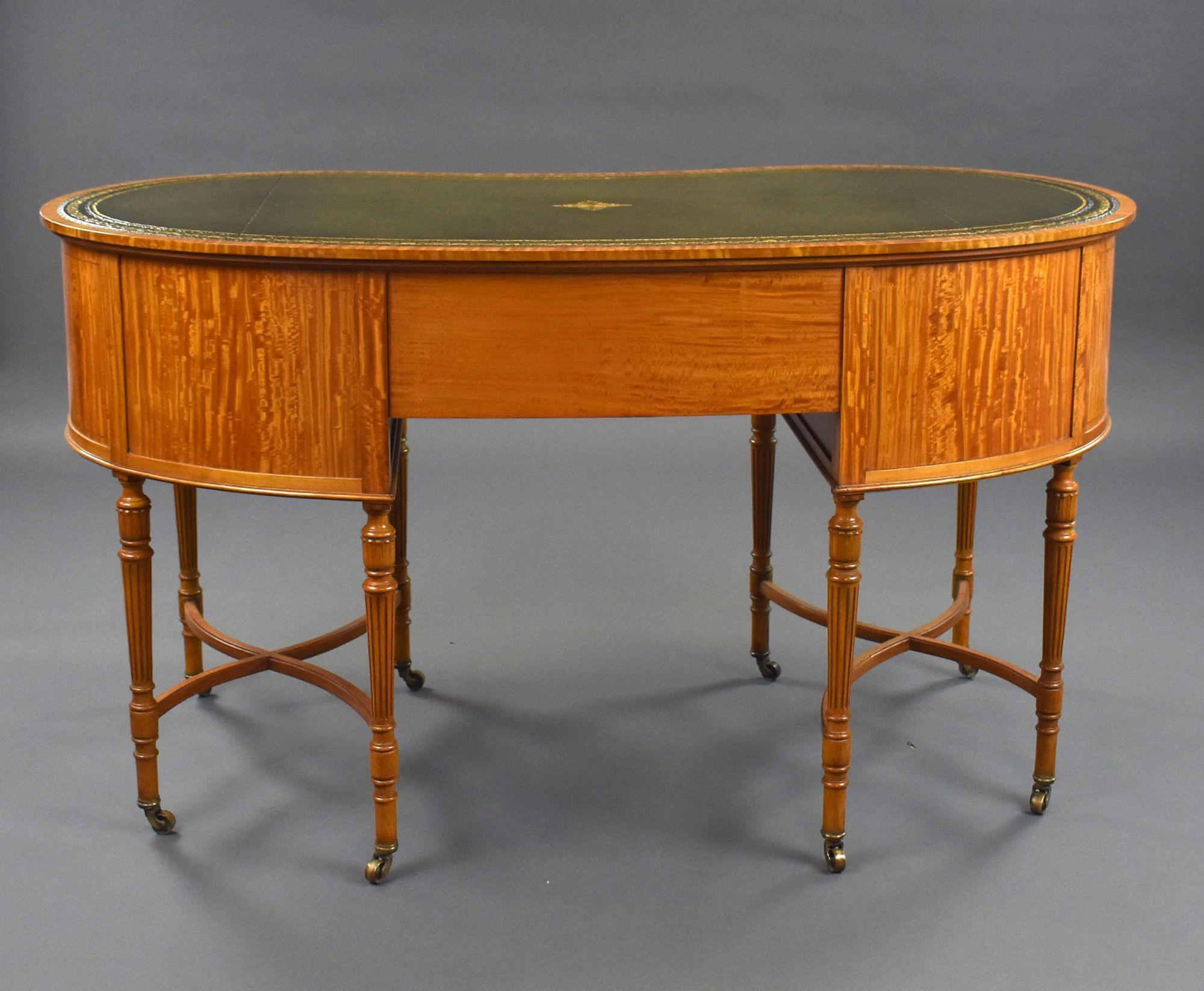 19th Century Edwardian Satinwood Kidney Shaped Writing Table For Sale