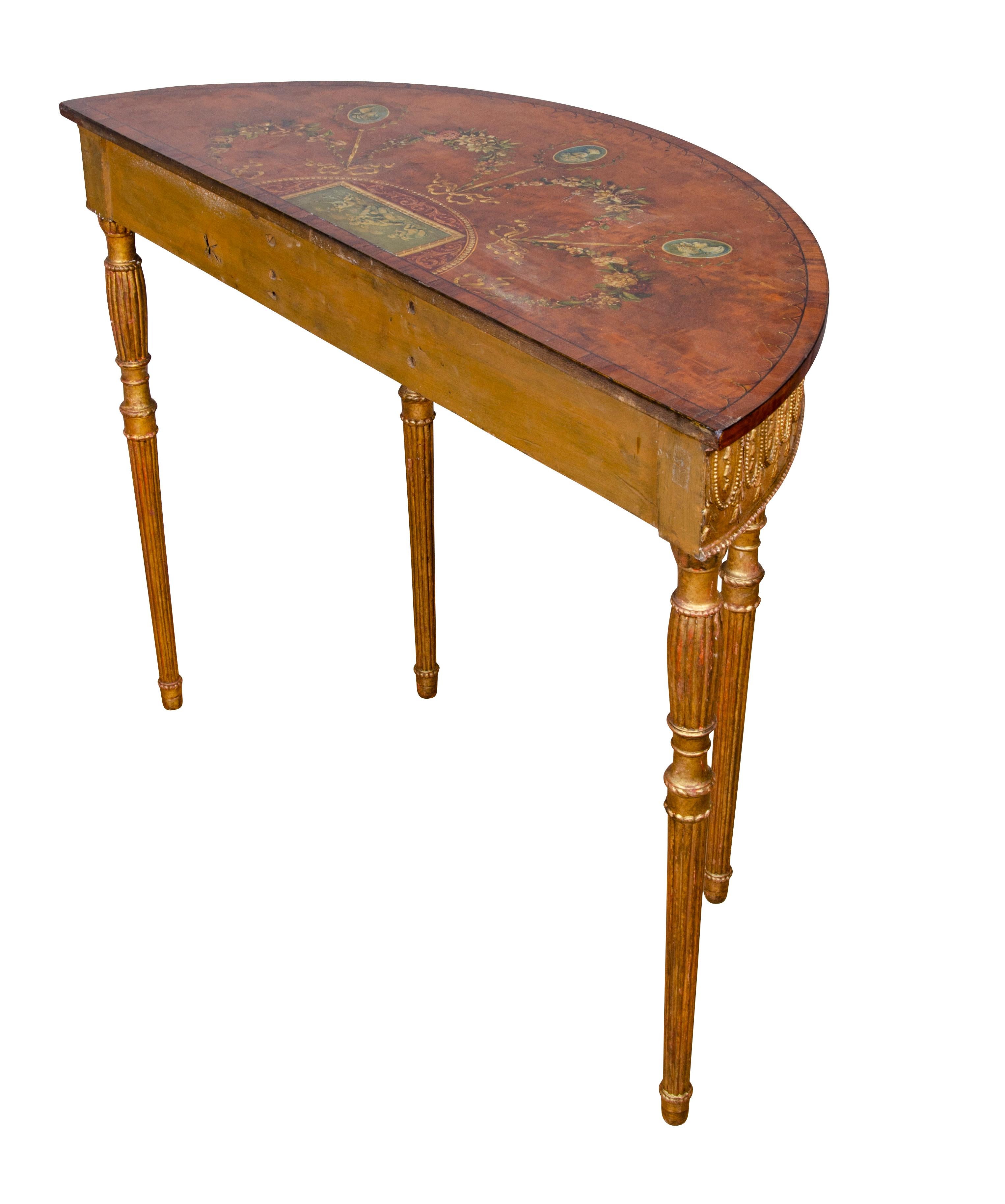 Edwardian Satinwood, Gilded and Painted Console Table For Sale 5