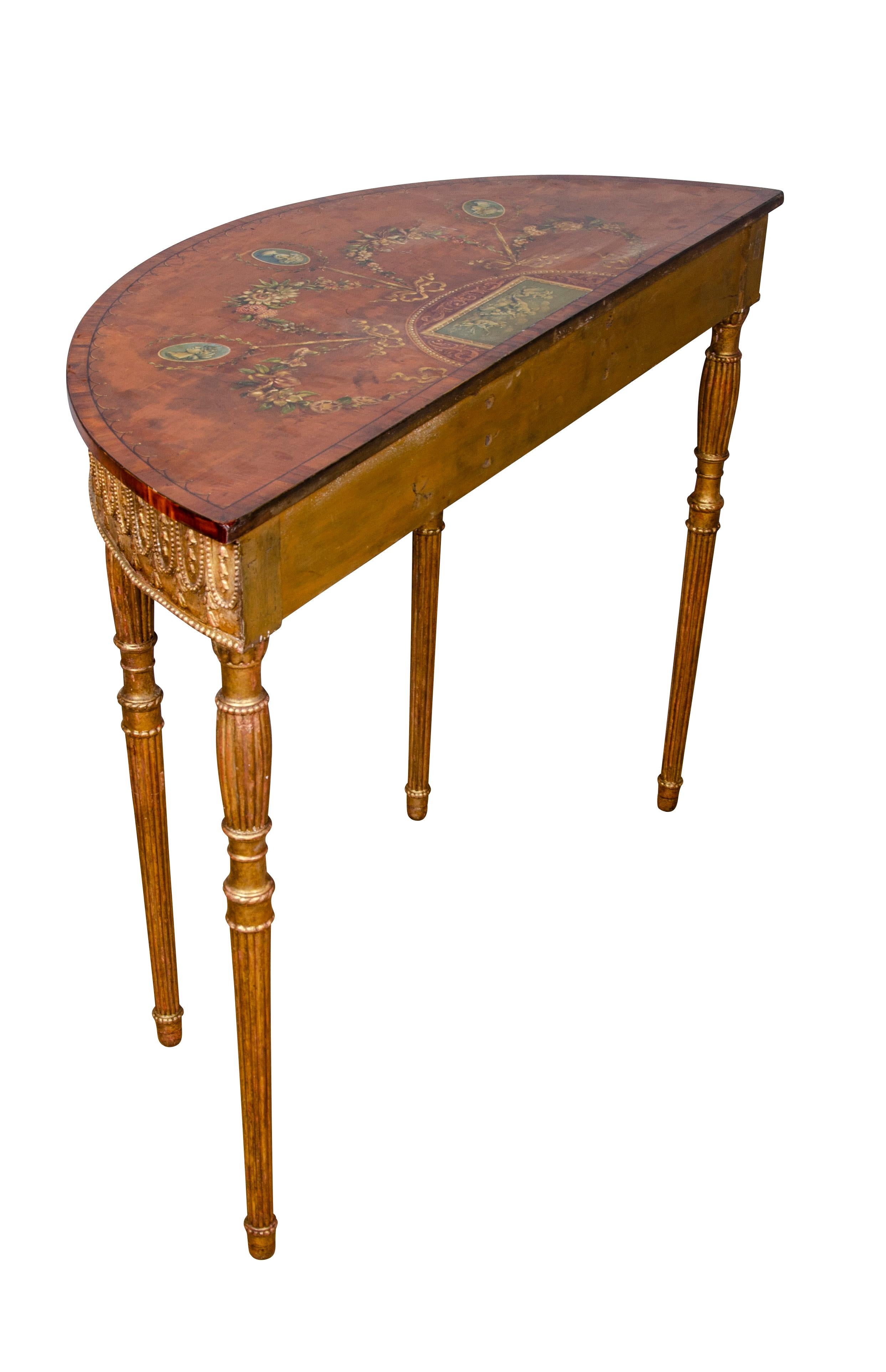 Edwardian Satinwood, Gilded and Painted Console Table For Sale 7