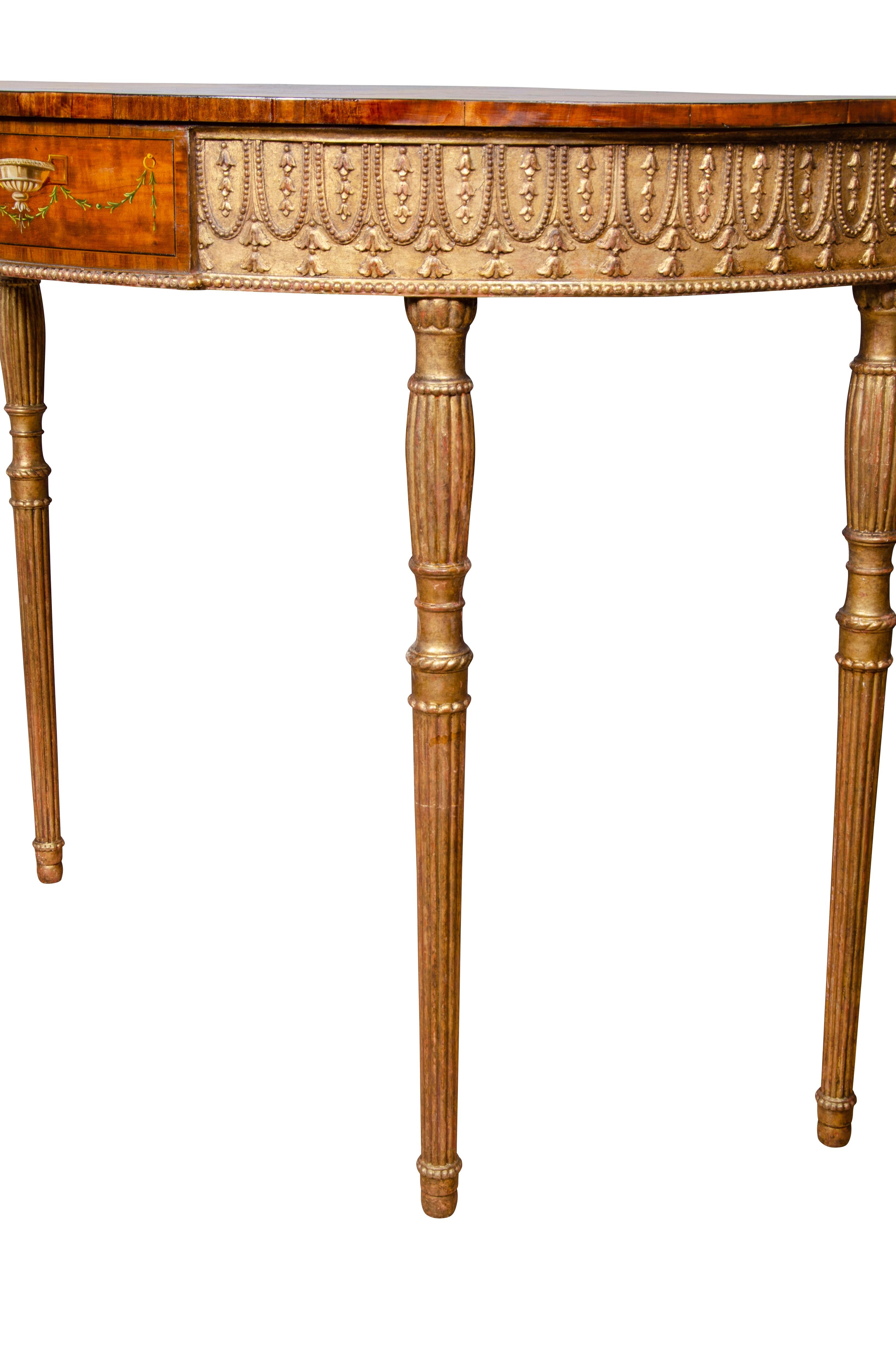 Edwardian Satinwood, Gilded and Painted Console Table For Sale 11