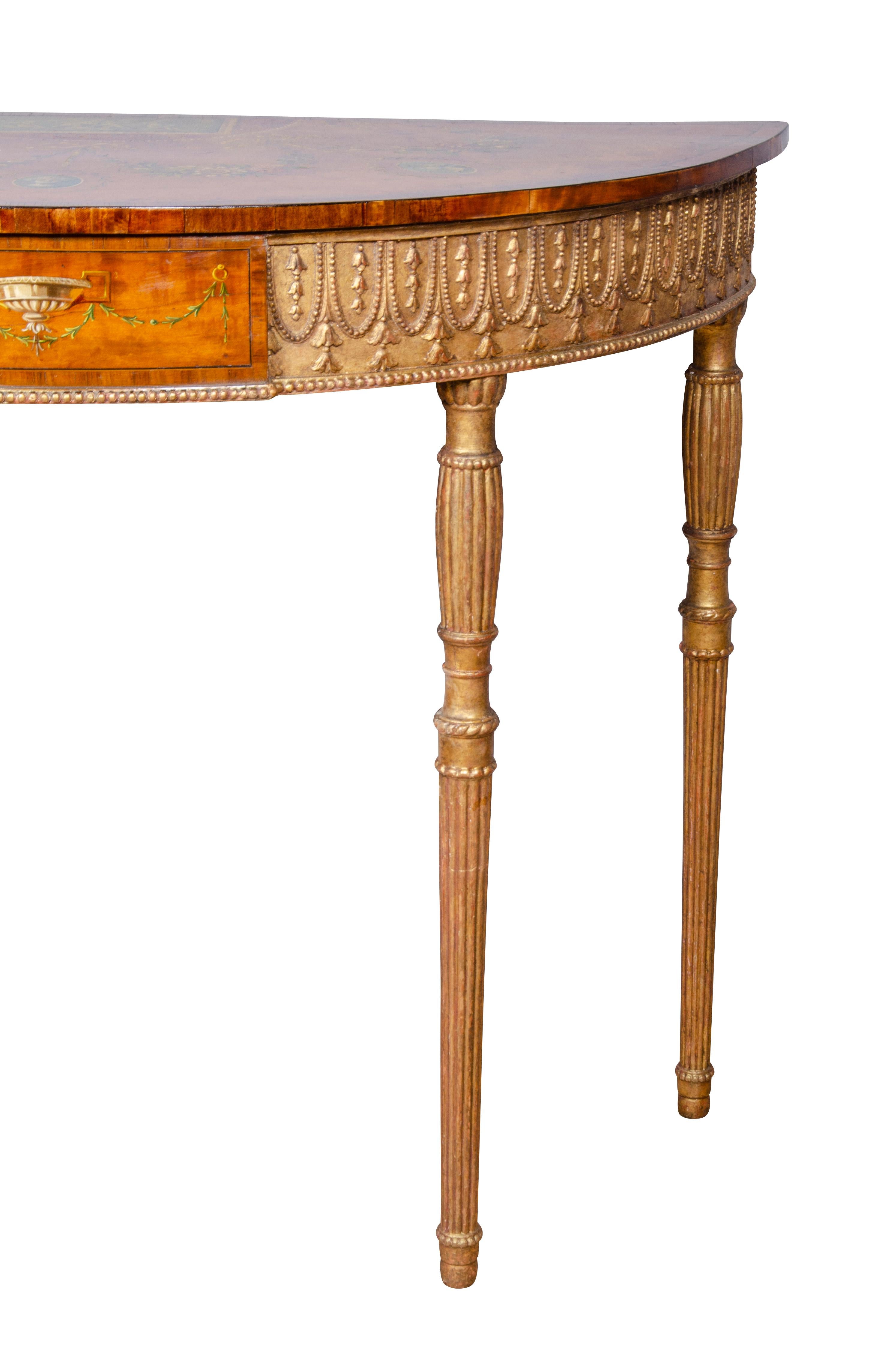 Hand-Painted Edwardian Satinwood, Gilded and Painted Console Table For Sale