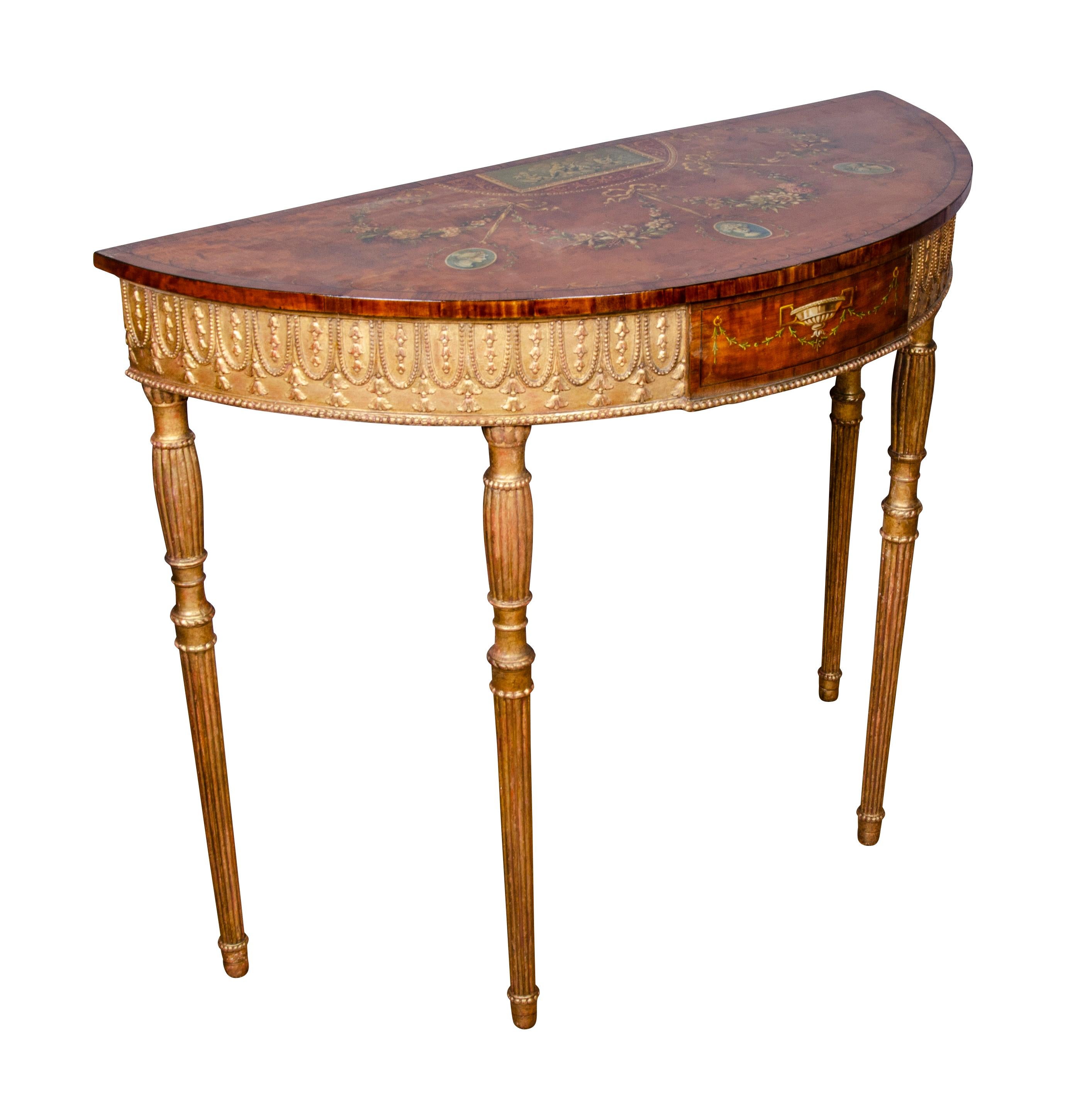 Edwardian Satinwood, Gilded and Painted Console Table For Sale 3