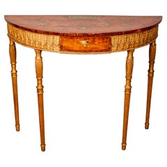 Edwardian Satinwood, Gilded and Painted Console Table