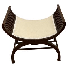 Edwardian Savanrola Style Mahogany Piano Stool with White Boucle Fabric Seat