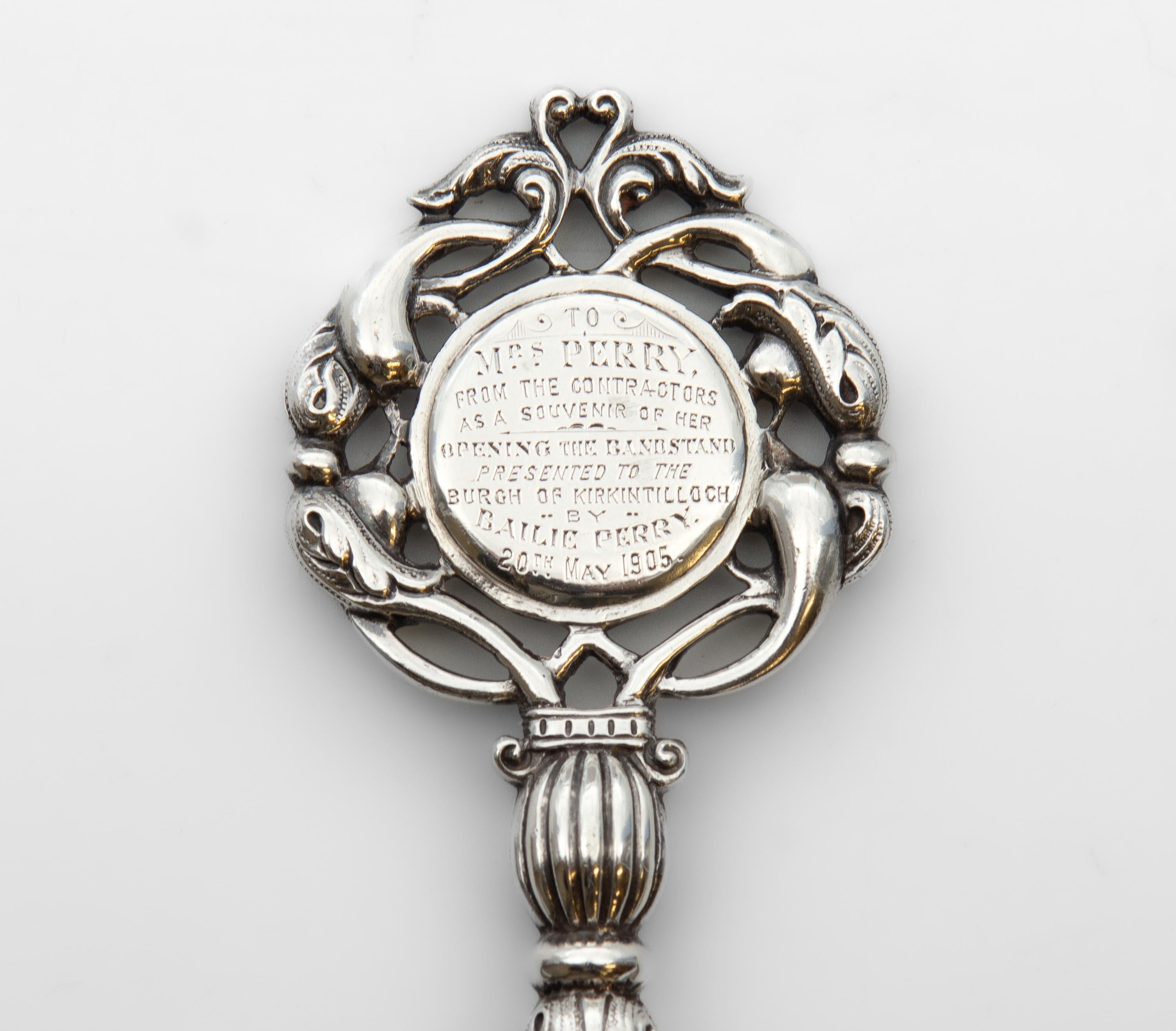 20th Century Edwardian Scottish Silver Presentation Key For The Perry Bandstand 1905 For Sale