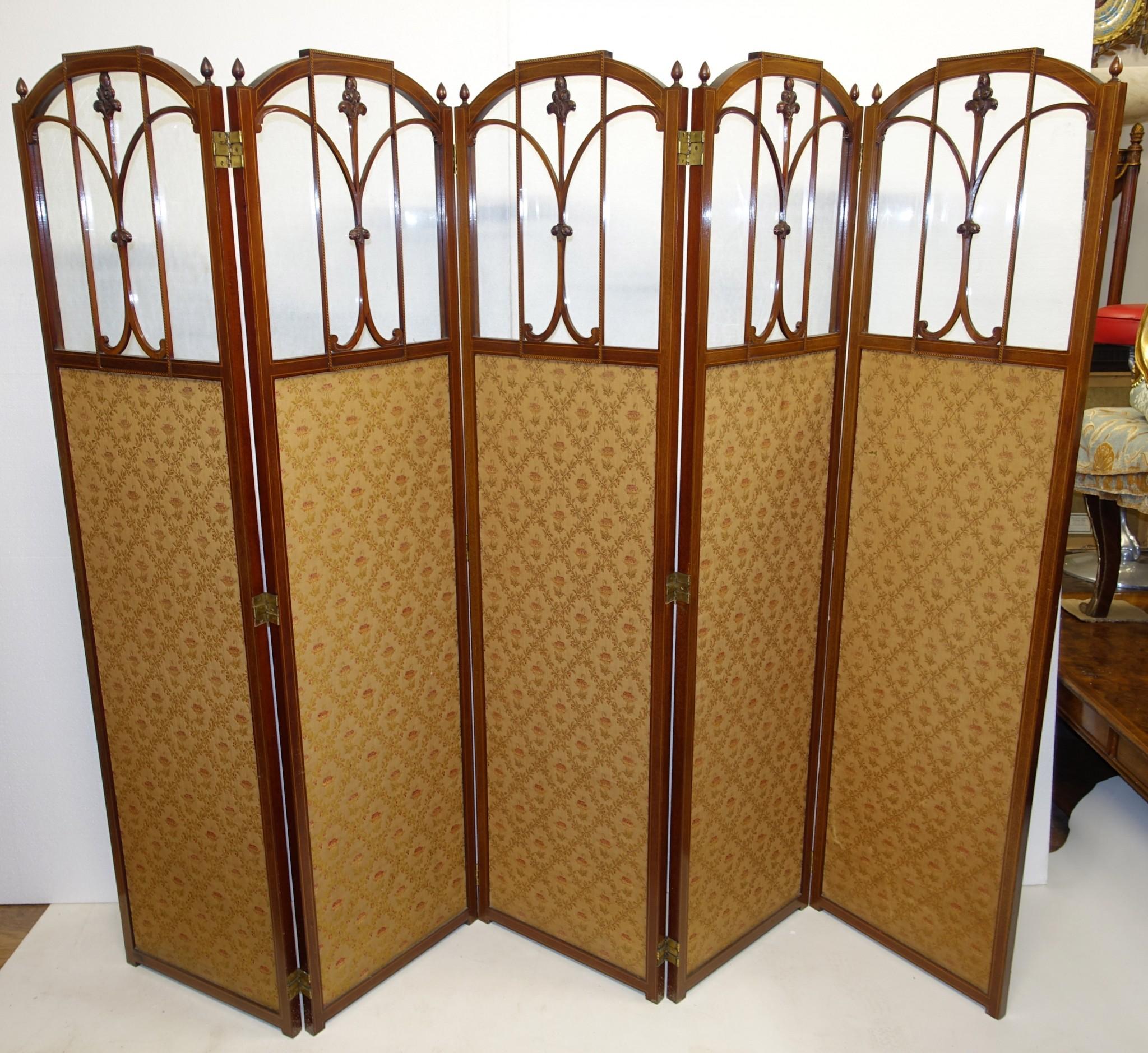 Edwardian Screen Room Divider Satinwood Fabric 1910 For Sale 6