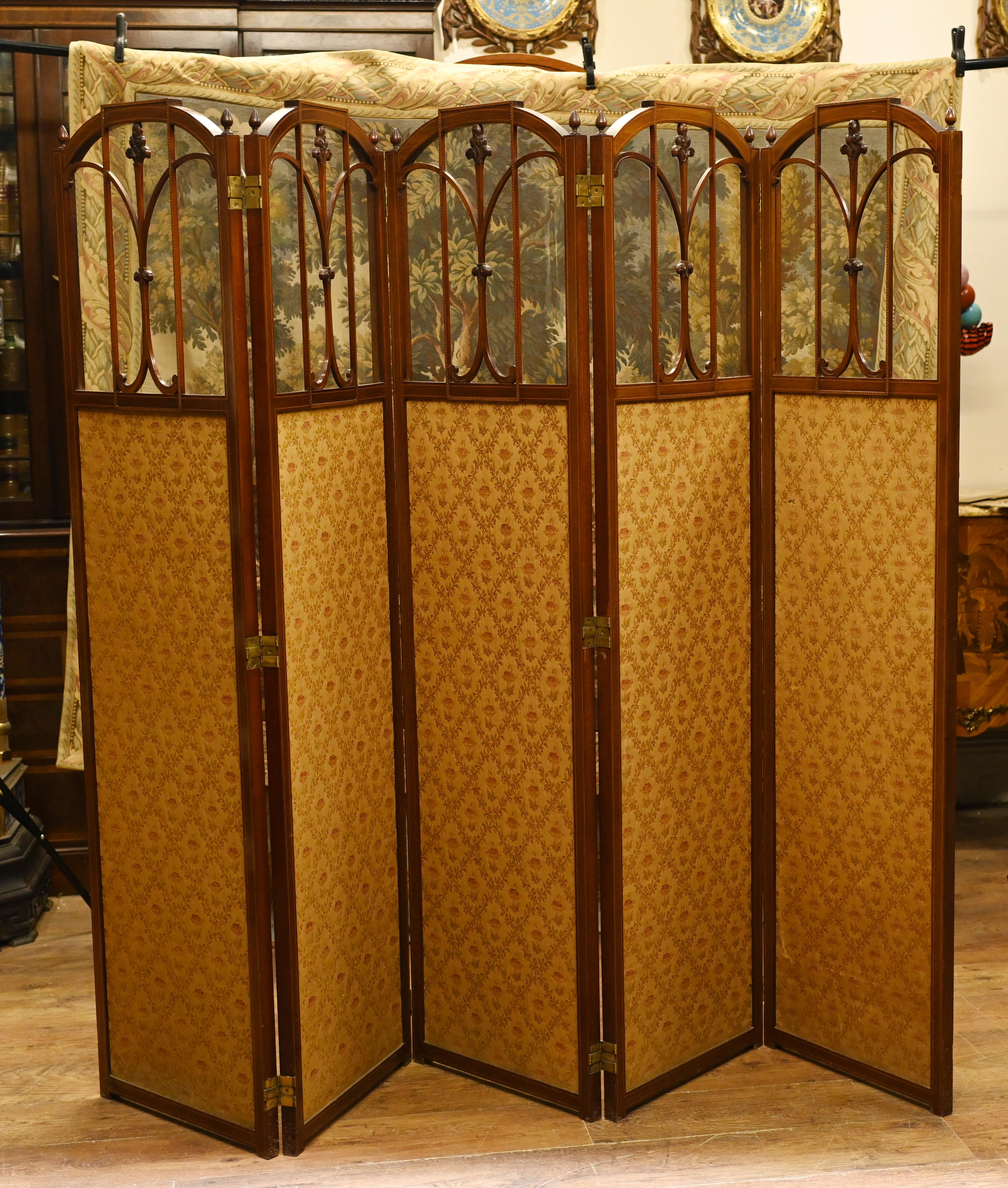 Edwardian Screen Room Divider Satinwood Fabric 1910 For Sale 8