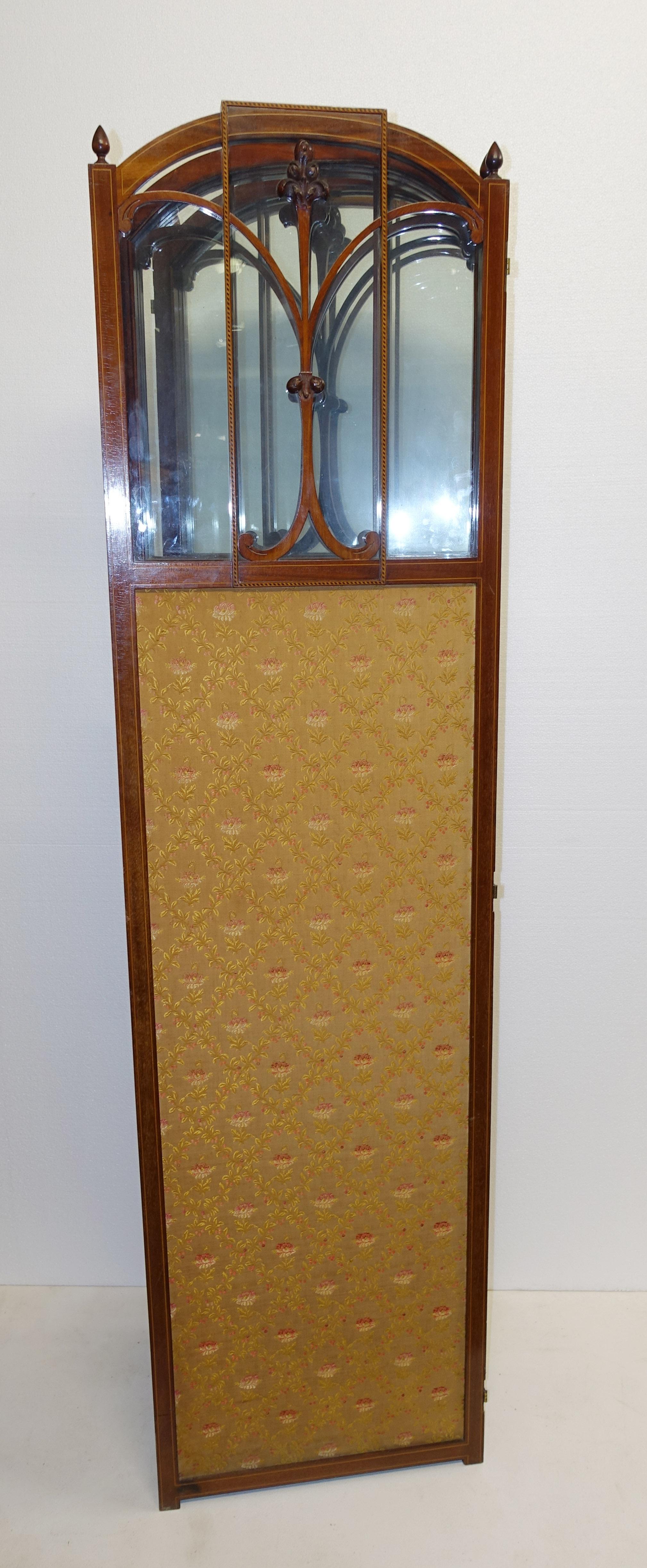 Early 20th Century Edwardian Screen Room Divider Satinwood Fabric 1910 For Sale