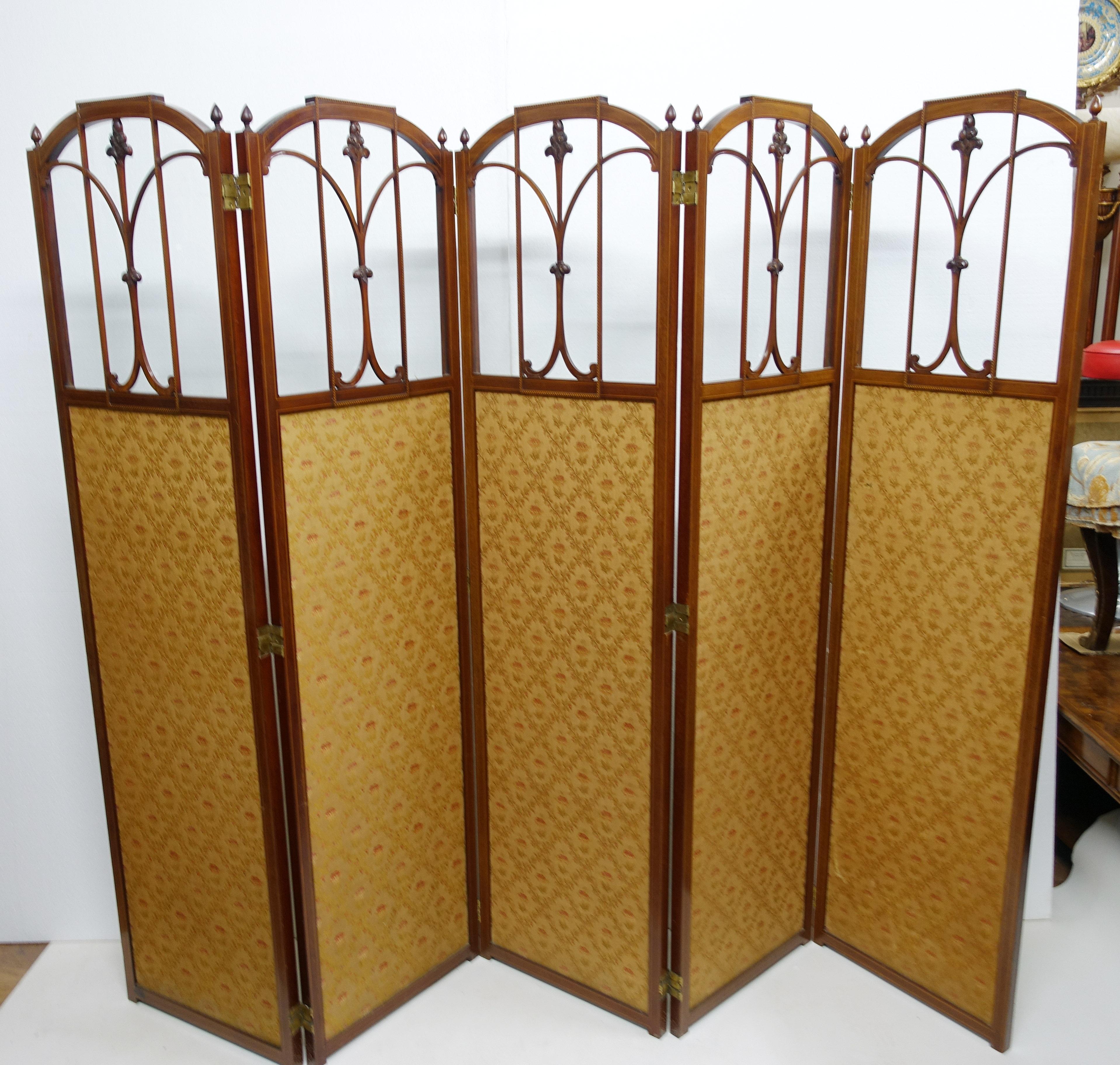 Edwardian Screen Room Divider Satinwood Fabric 1910 For Sale 1