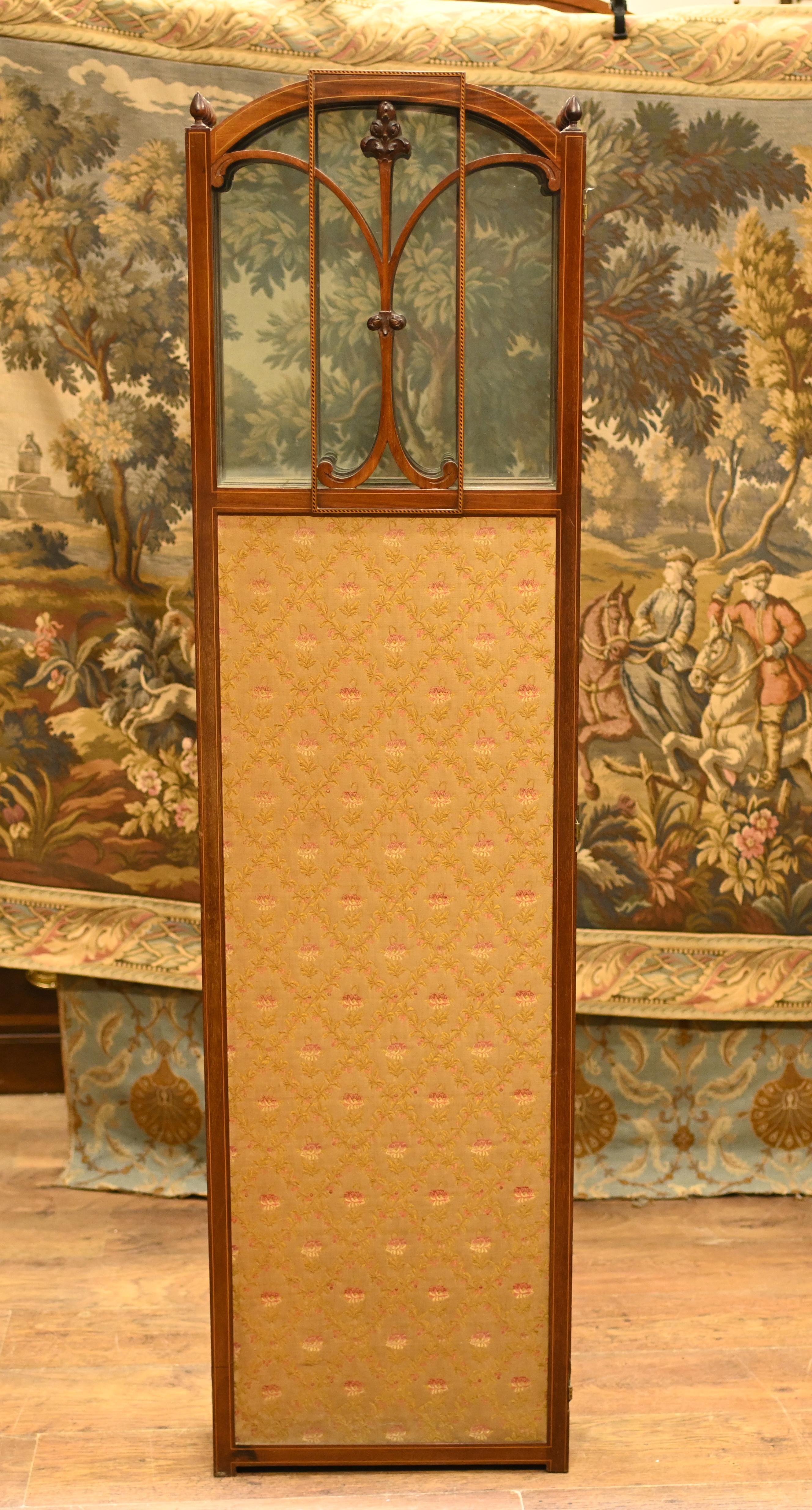 Edwardian Screen Room Divider Satinwood Fabric 1910 For Sale 4