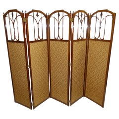 Used Edwardian Screen Room Divider Satinwood Fabric 1910