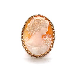 Edwardian Seed Pearl 10k Yellow Gold Shell Cameo Brooch 1910