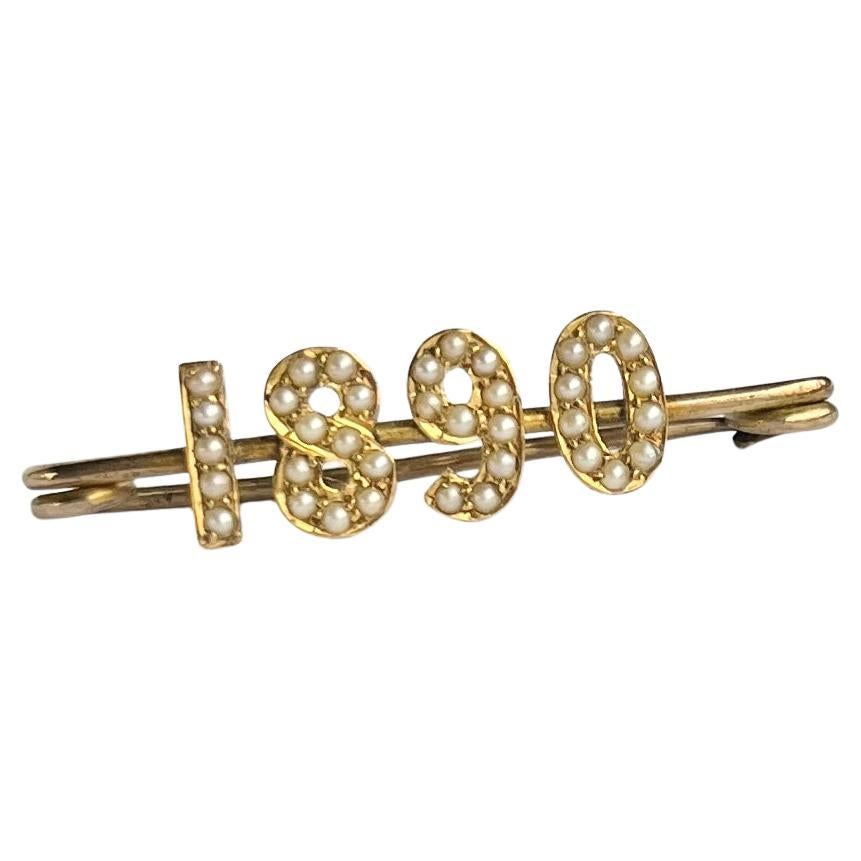 Edwardian Seed Pearl and 9 Carat Gold Pin Brooch