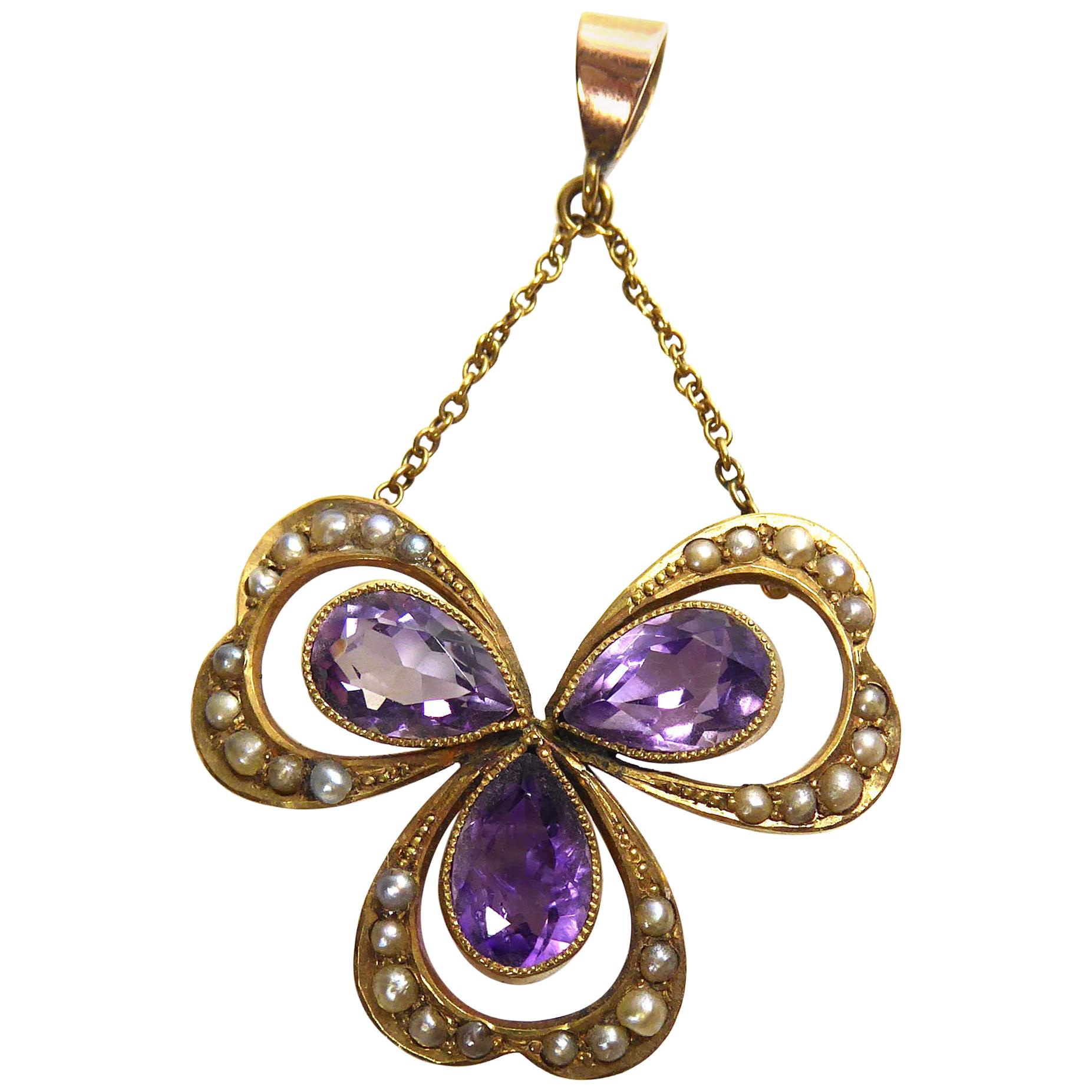 Edwardian Seed Pearl and Amethyst Pendant For Sale