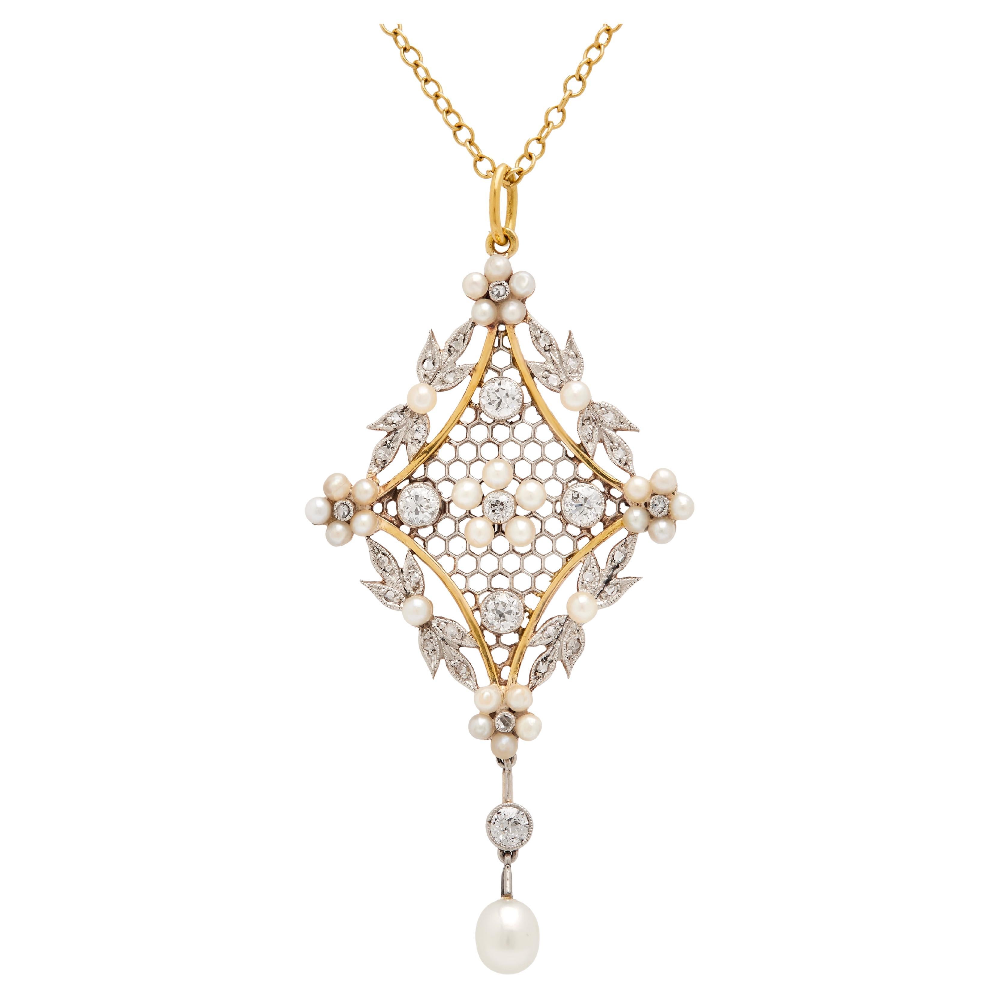 Edwardian seed pearl and Diamond pendant