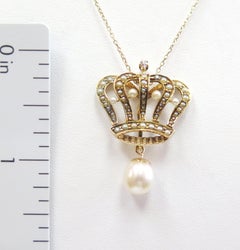 Edwardian Seed Pearl Crown Pendant Necklace with Removable Pearl