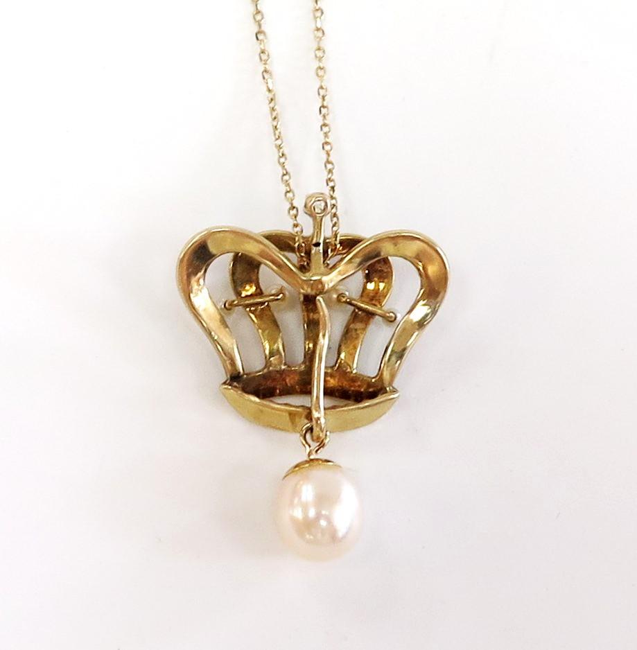 Edwardian Seed Pearl Crown Pendant Necklace with Removable Pearl  1