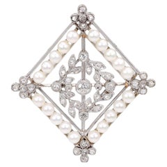 Edwardian Seed Pearl Diamond Platinum Brooch