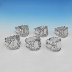 Edwardian Set of 6 Sterling Silver Napkin Rings, Sheffield 1908, Original Box