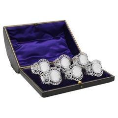 Edwardian Set of 6 Sterling Silver Napkin Rings, Sheffield 1908, Original Box