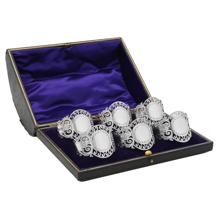 Edwardian Set of 6 Sterling Silver Napkin Rings, Sheffield 1908