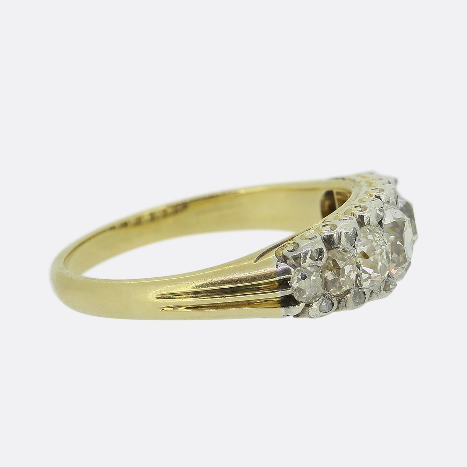 Old Mine Cut Edwardian Seven-Stone Diamond Ring For Sale