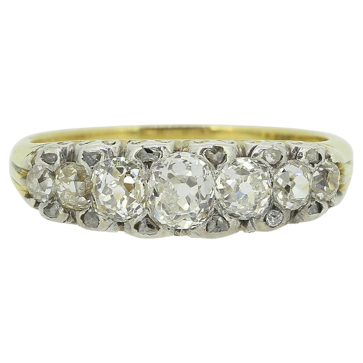 Edwardian Seven-Stone Diamond Ring For Sale