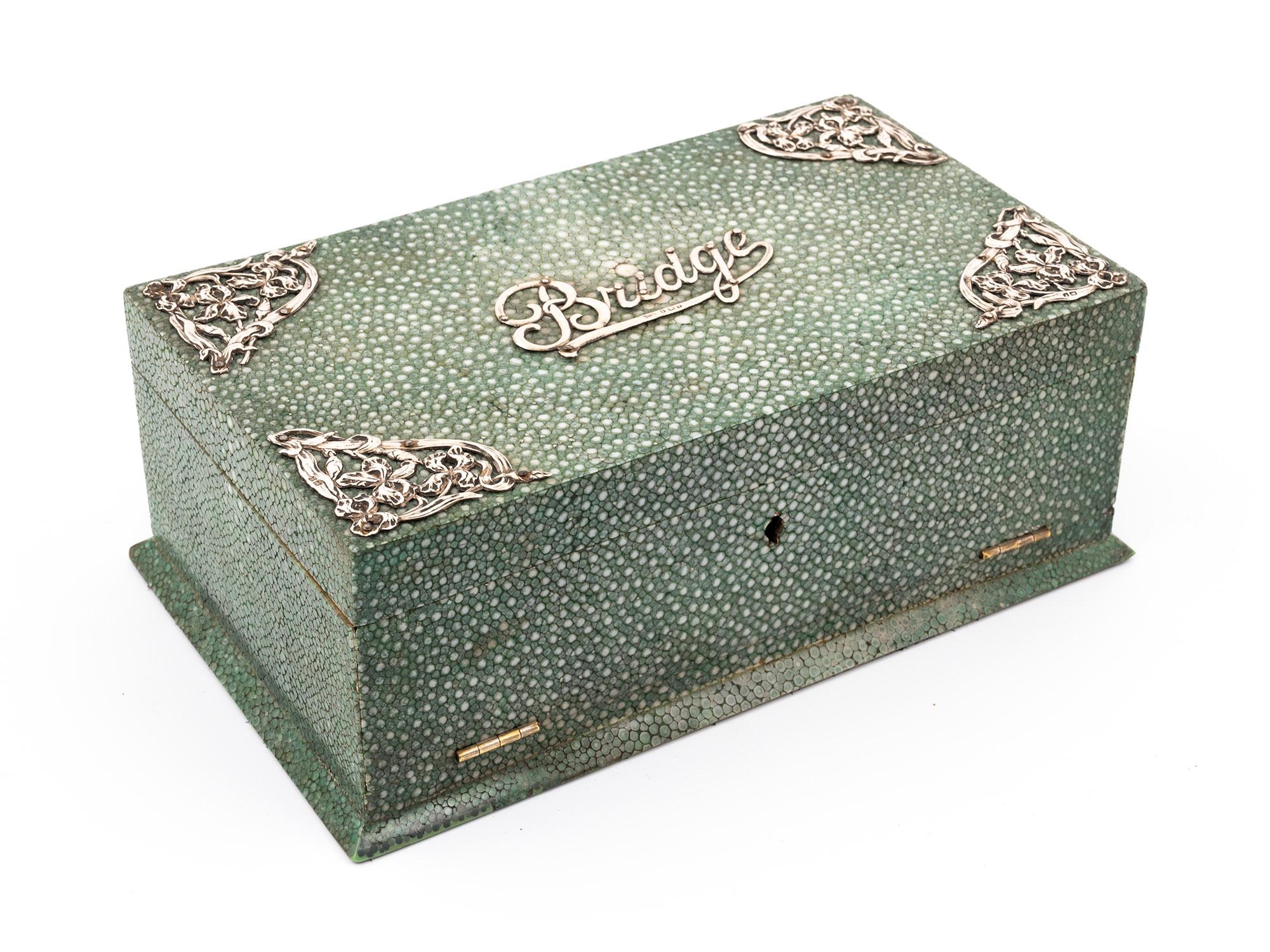Early 20th Century Edwardian Shagreen & Silver Games Box For Sale