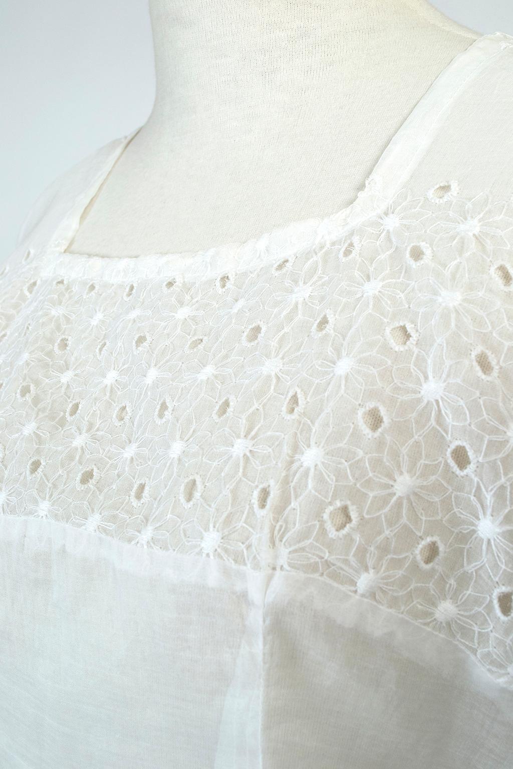 Camicetta edoardiana con manica a cappuccio in organza bianca con scollo quadrato  - S, anni '10 in vendita 4