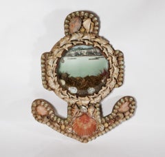 Edwardian Shell Valentine- Anchor-shaped Diorama-Ships off Dover & its Cliffs