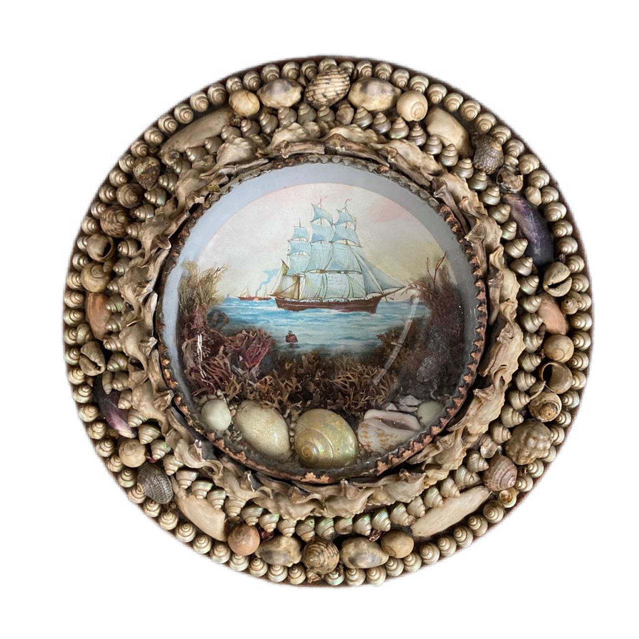Diorama di una nave da crociera di Valentine in conchiglia di epoca edoardiana 4