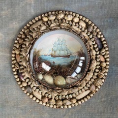 Edwardian Shellwork Valentine Diorama of a Clipper Ship
