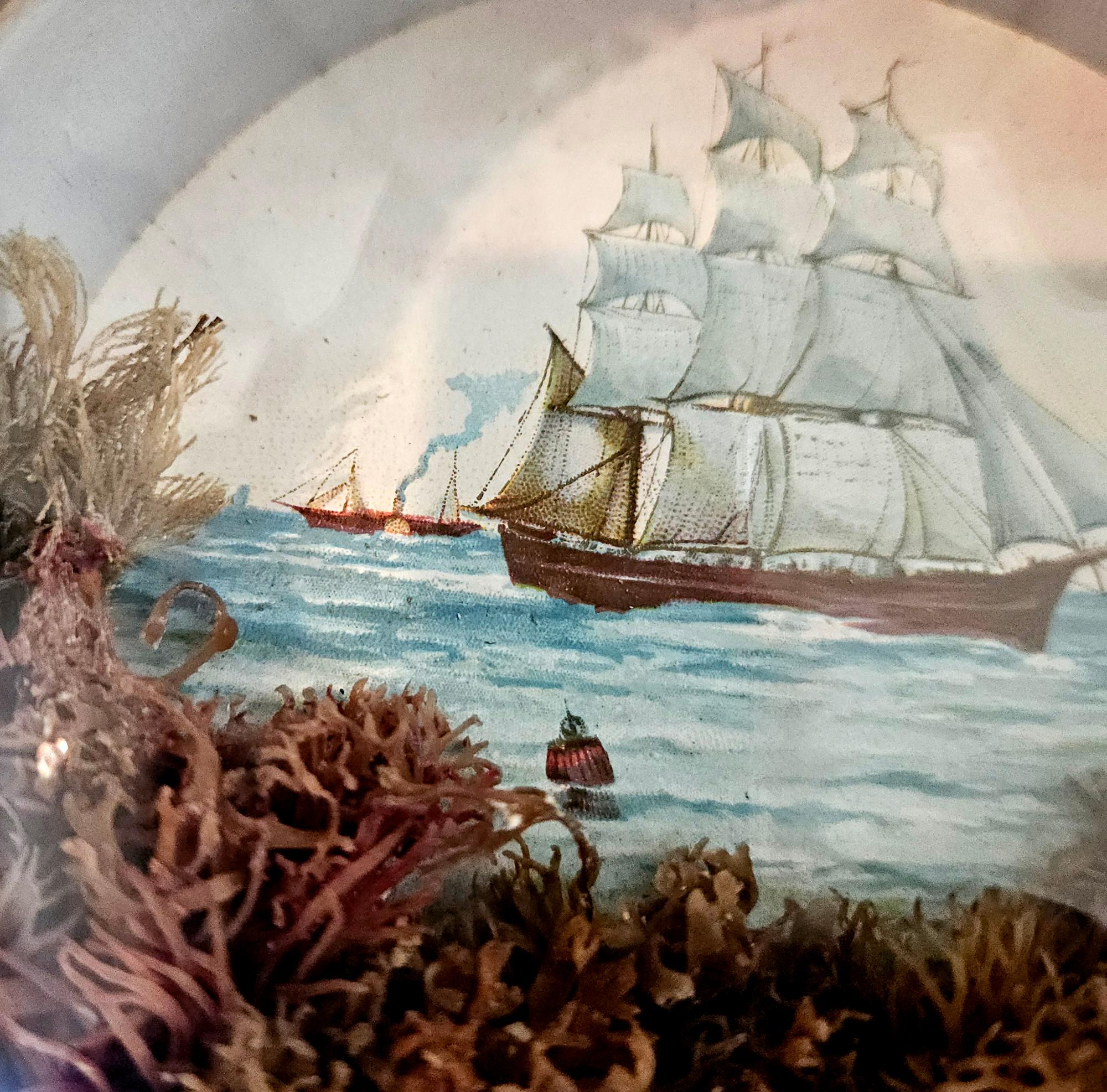 Diorama di una nave da crociera di Valentine in conchiglia di epoca edoardiana 1
