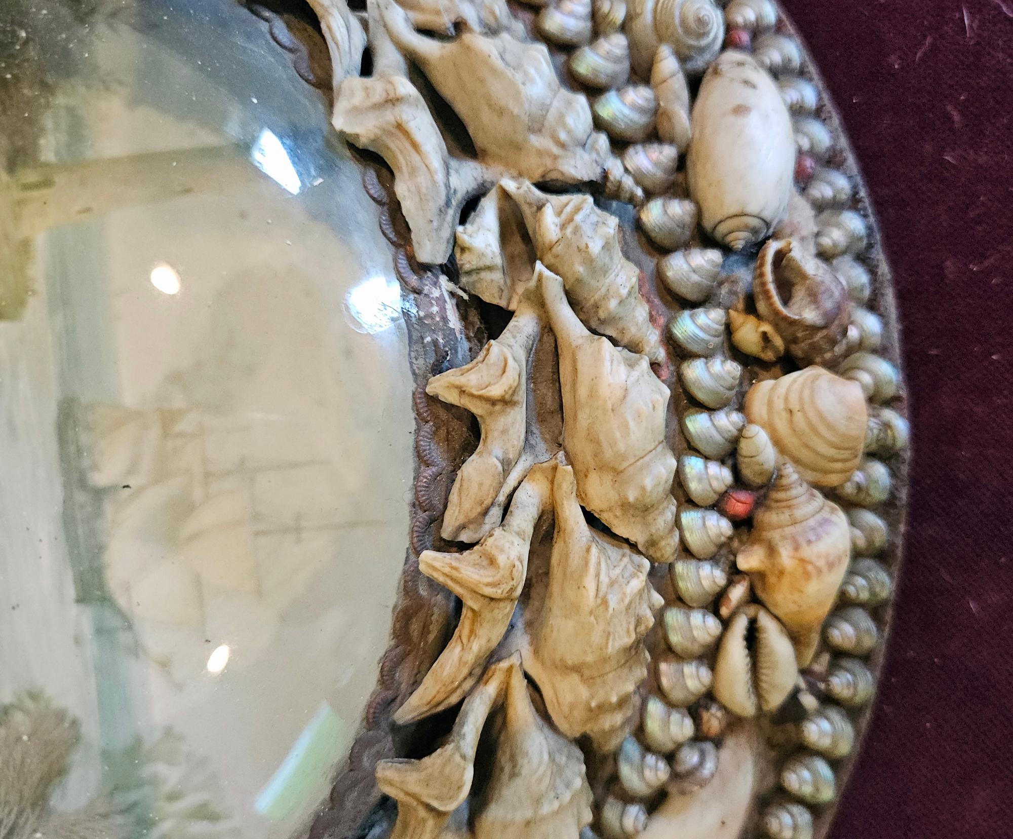 Edwardian Shellwork Valentine Diorama von einem Leuchtturm mit Schiff im Angebot 3