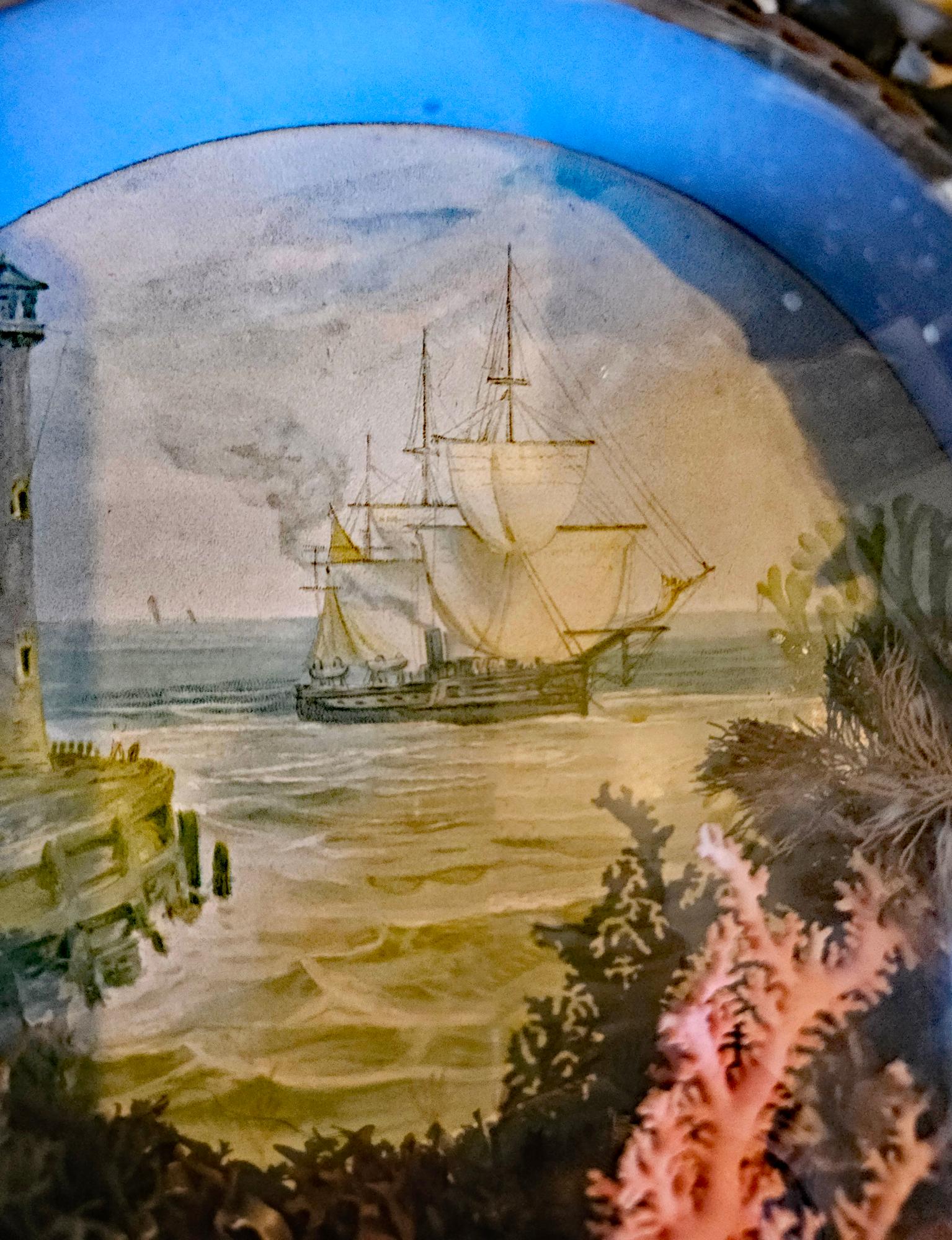 Edwardian Shellwork Valentine Diorama von einem Leuchtturm mit Schiff (19. Jahrhundert) im Angebot