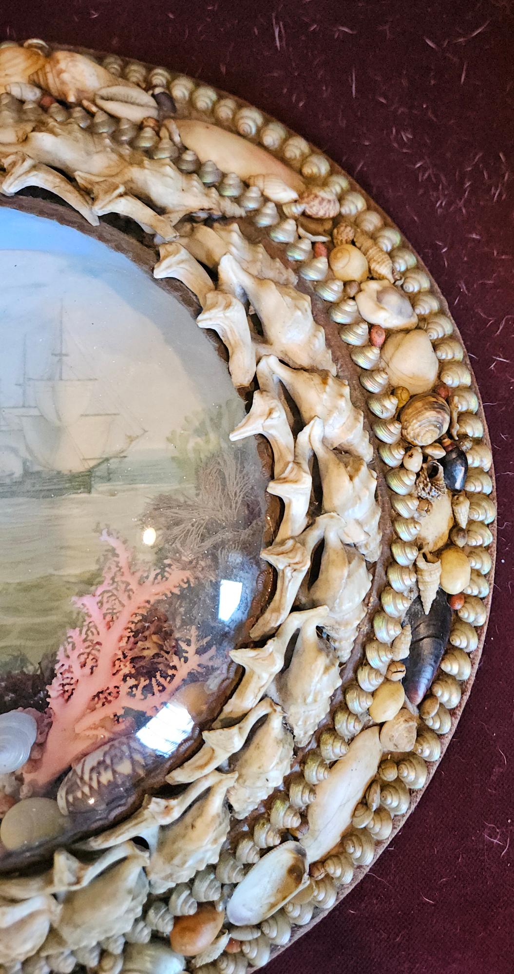 Edwardian Shellwork Valentine Diorama von einem Leuchtturm mit Schiff im Angebot 1