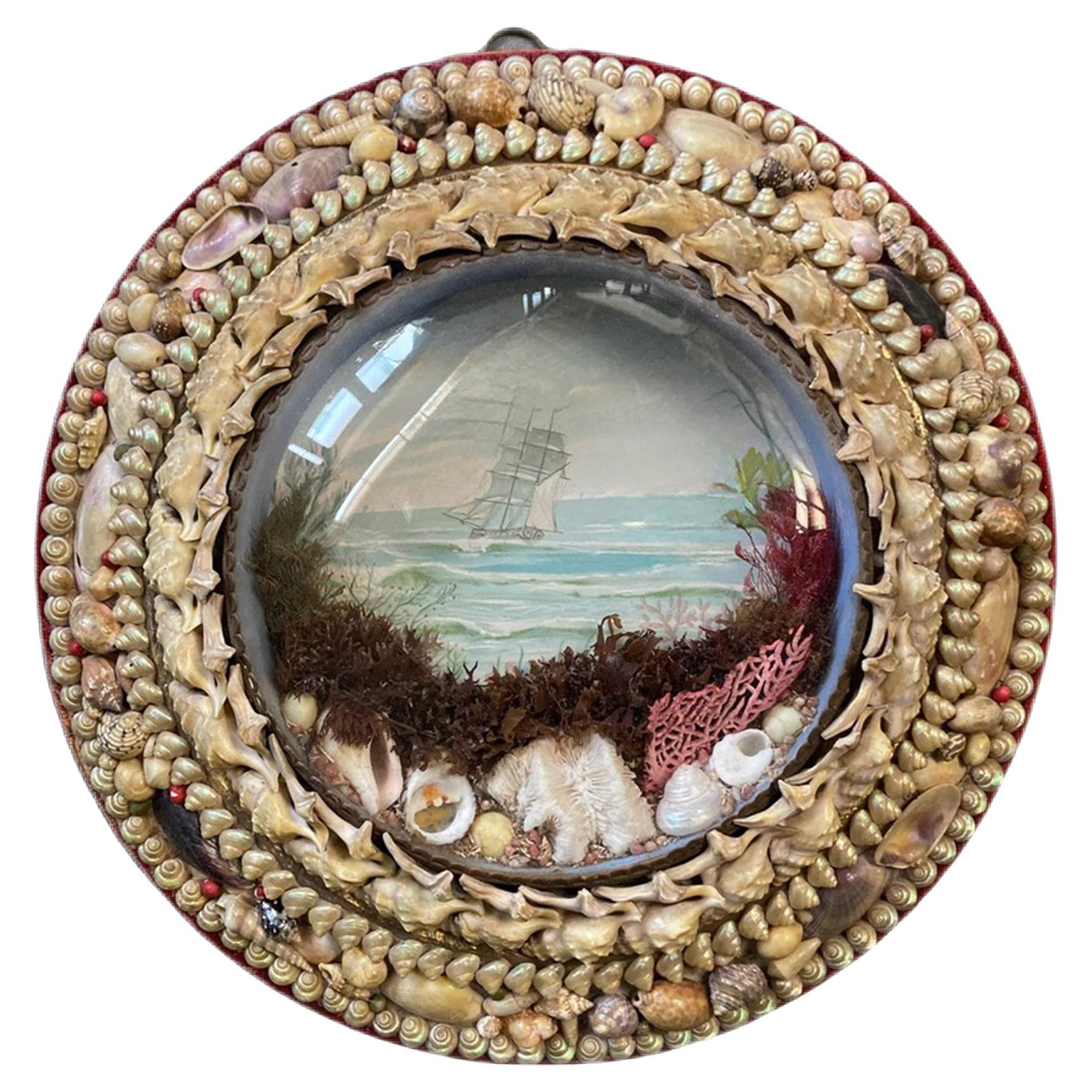 Diorama de navire en coquillage de Valentine de l'époque édouardienne