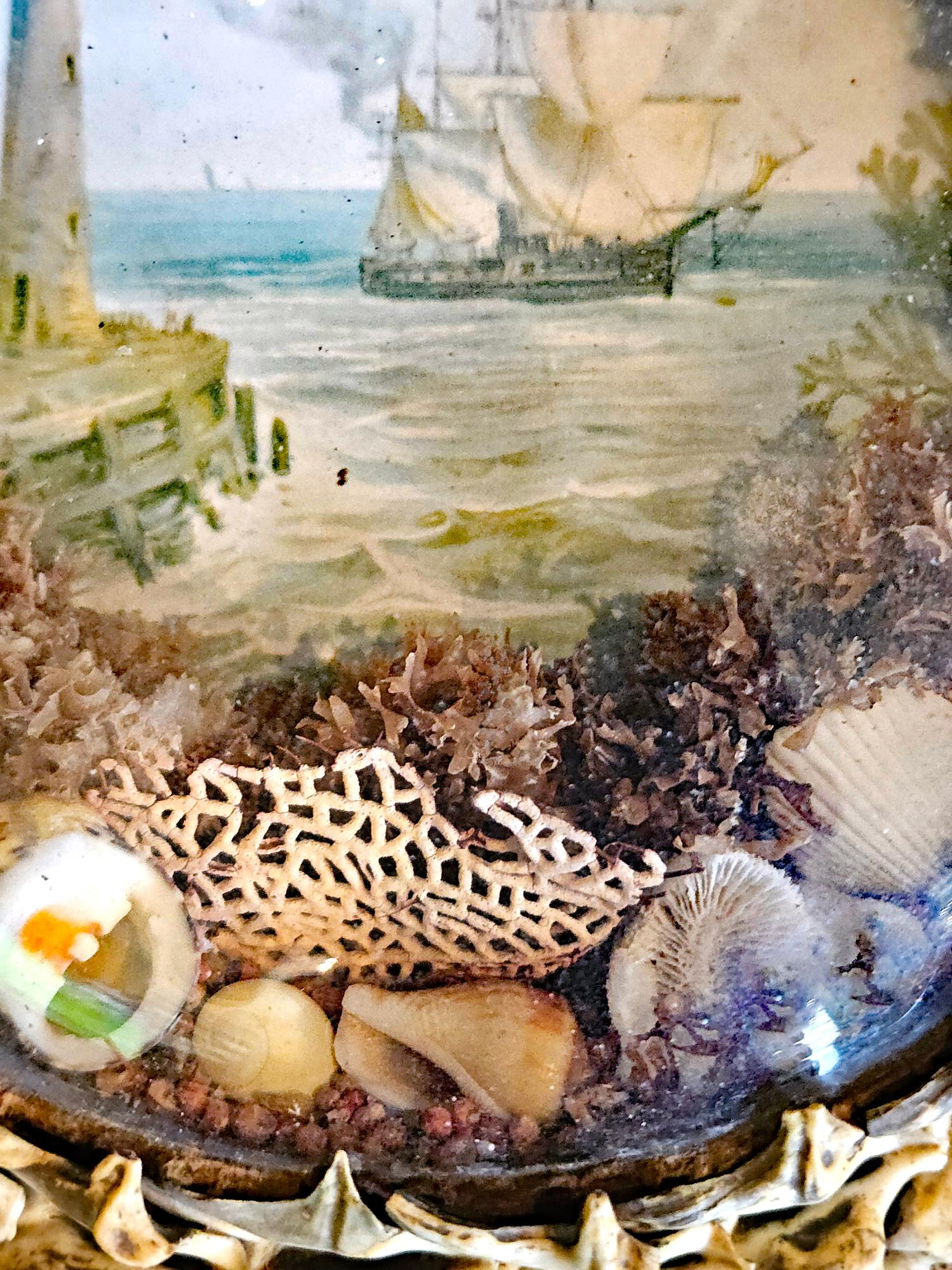 Edwardian Shellwork Valentine Diorama of a Ship Passing Lighthouse For Sale 4