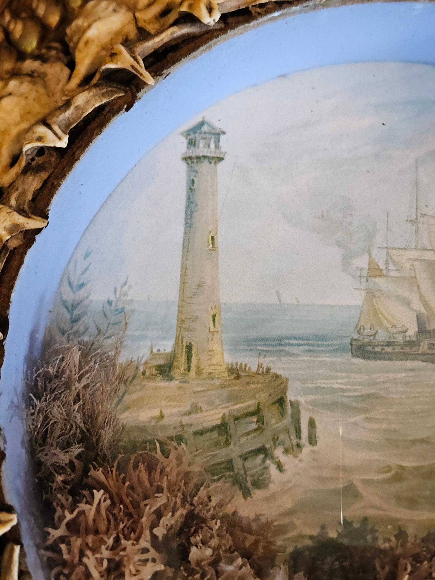 Edwardian Shellwork Valentine Diorama of a Ship Passing Lighthouse For Sale 5