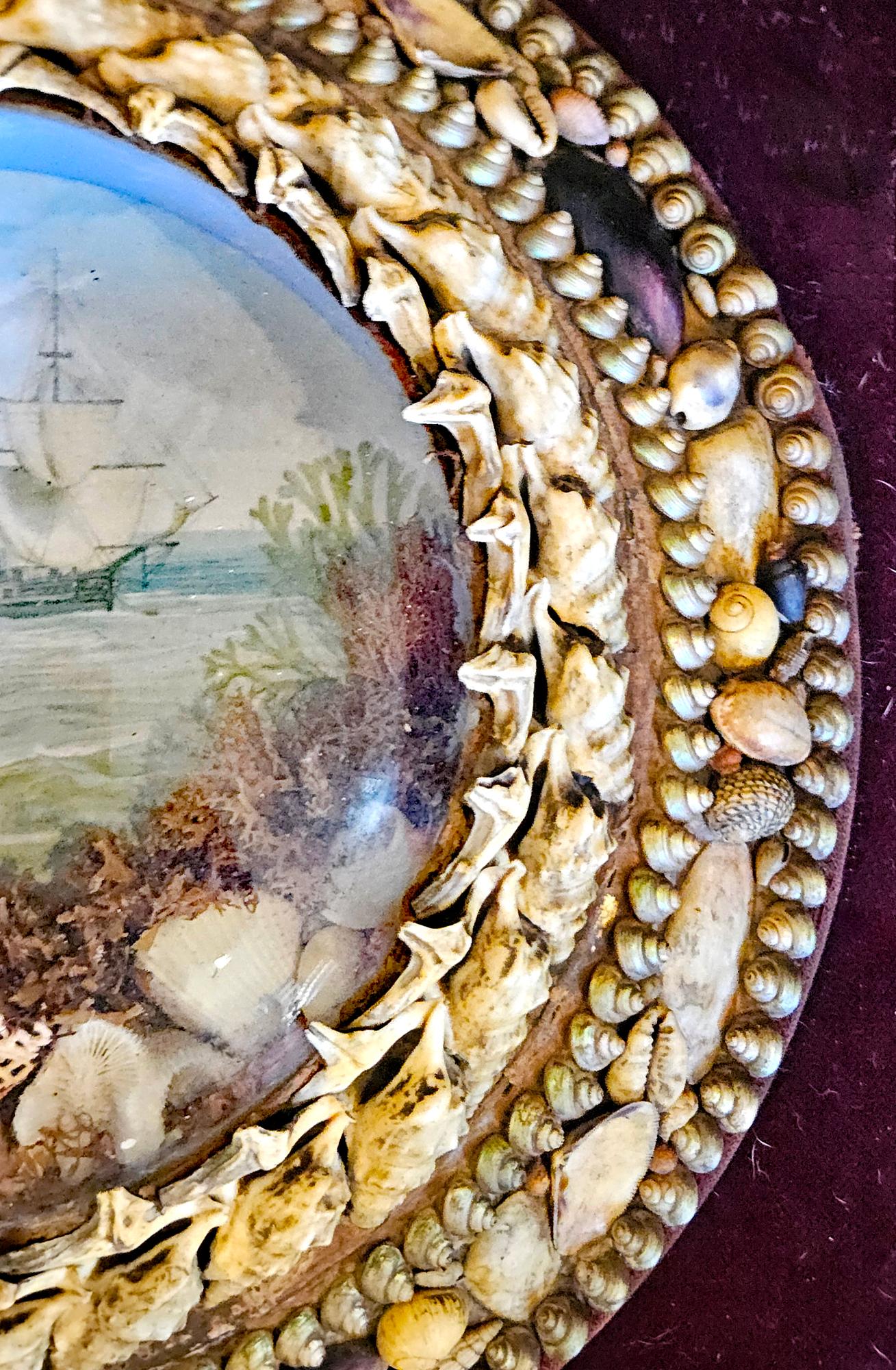 Edwardian Shellwork Valentine Diorama of a Ship Passing Lighthouse For Sale 2
