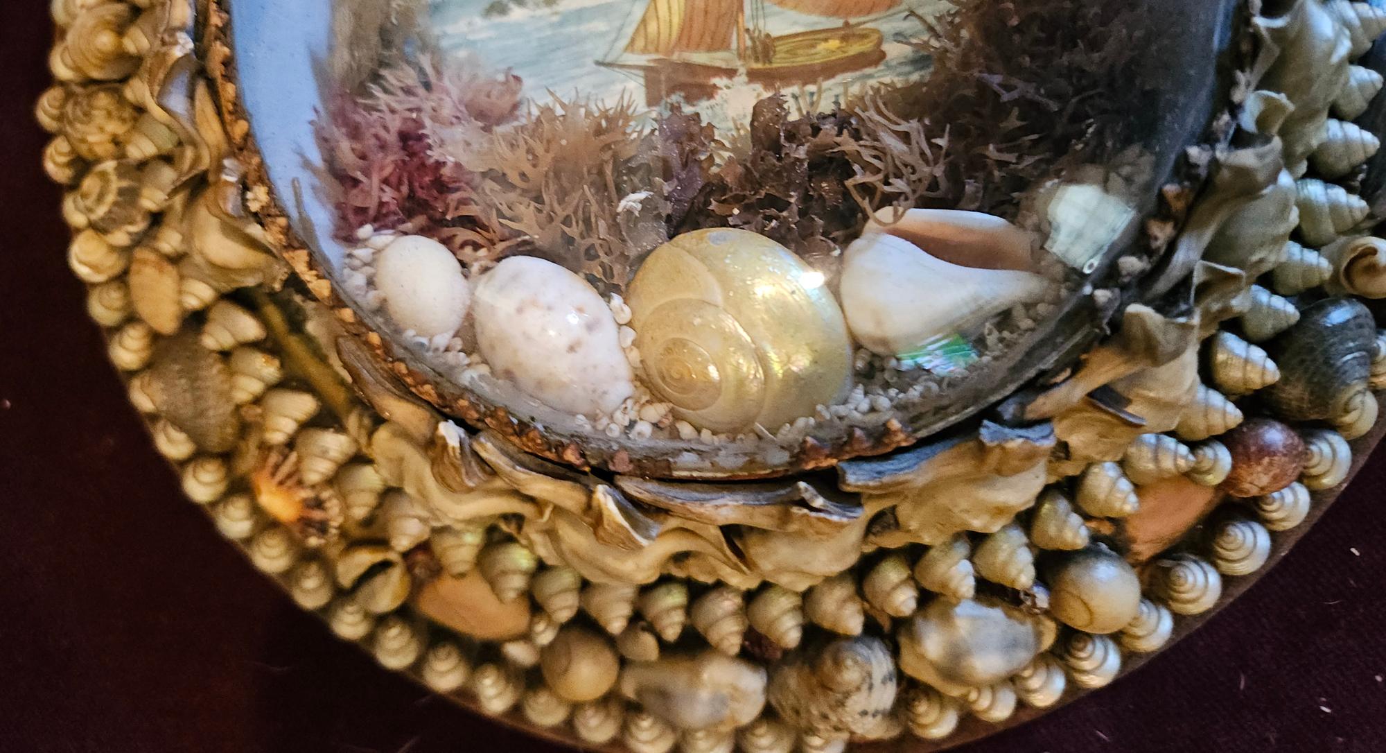 19th Century Edwardian Shellwork Valentine Diorama of a Sloop under Sail For Sale