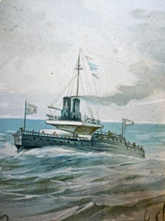 Edwardian Shellwork Valentine Diorama of HMS Devastation
