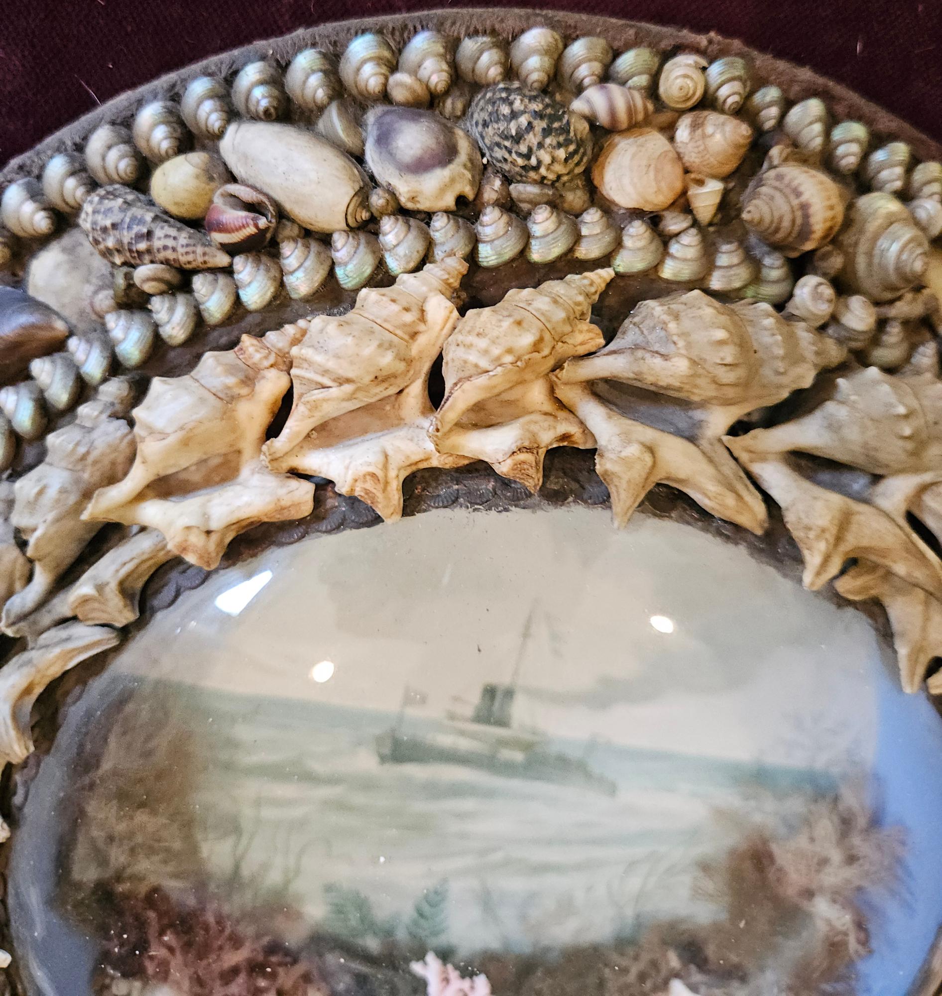 19th Century Edwardian Shellwork Valentine Diorama of HMS Devastation For Sale