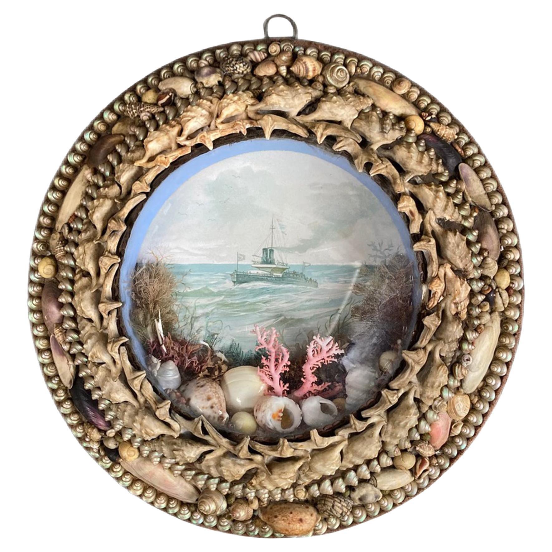 Edwardian Shellwork Valentine Diorama of HMS Devastation