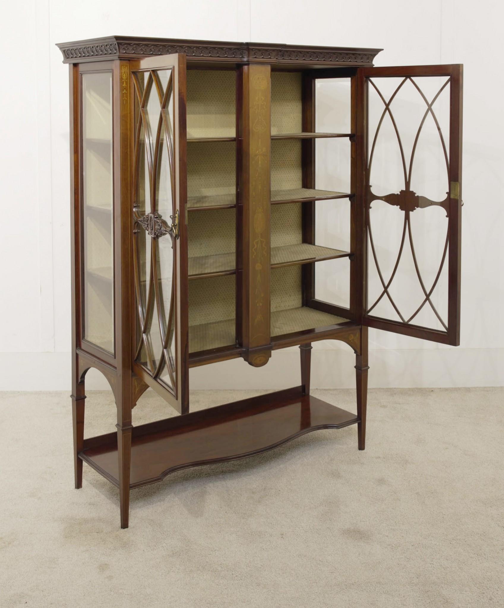 Edwardian Sheraton Display Cabinet Mahogany Inlay 1900 For Sale 6