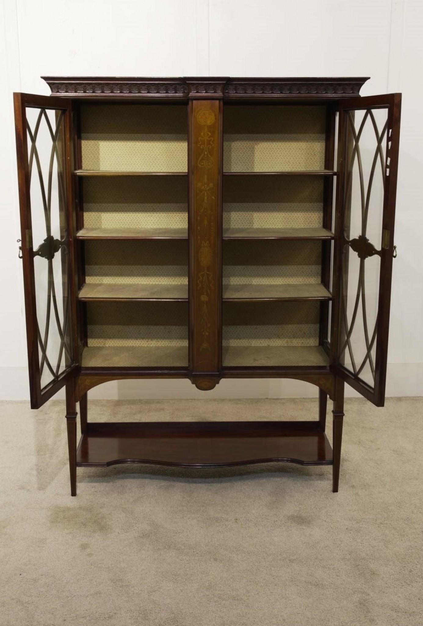 Edwardian Sheraton Display Cabinet Mahogany Inlay 1900 For Sale 7