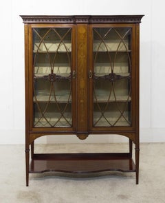 Edwardian Sheraton Display Cabinet Mahogany Inlay 1900