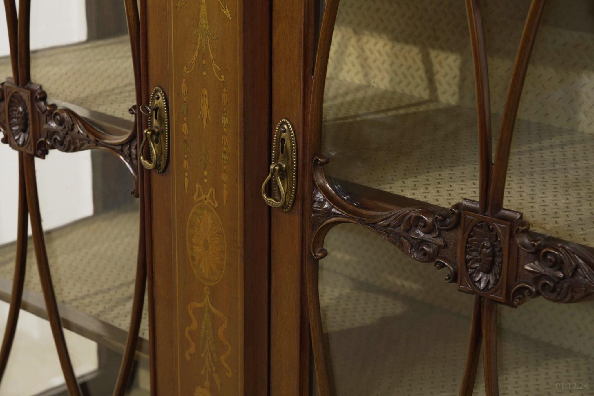 Early 20th Century Edwardian Sheraton Display Cabinet Mahogany Inlay 1900 For Sale