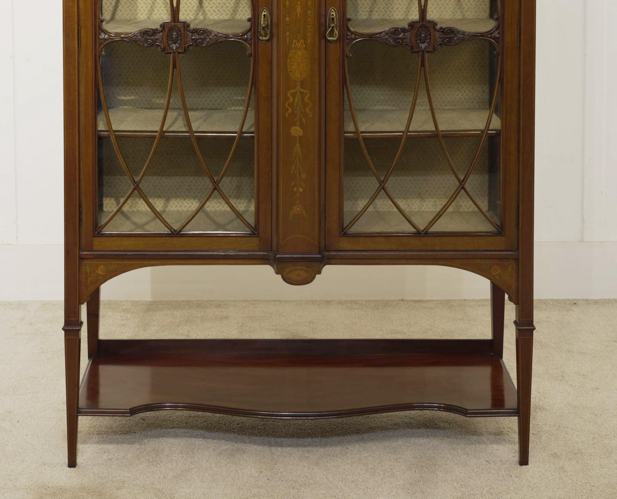 Edwardian Sheraton Display Cabinet Mahogany Inlay 1900 For Sale 2