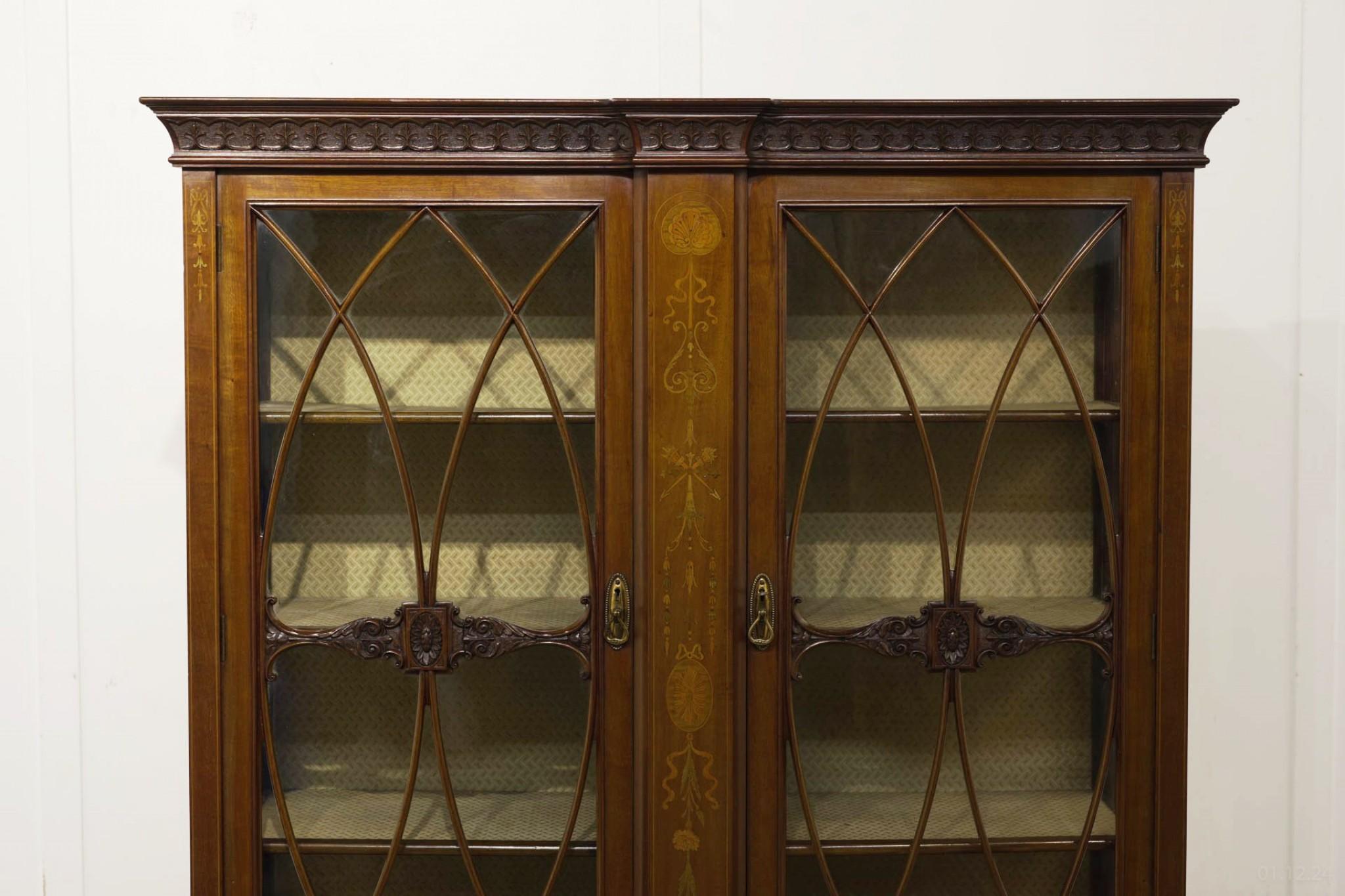 Edwardian Sheraton Display Cabinet Mahogany Inlay 1900 For Sale 3